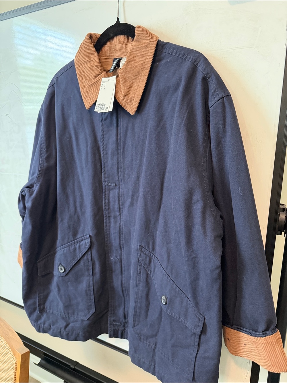 Divided Navy Jacket with Tan Corduroy Collar